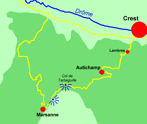 Karte: südwestlich von Crest (Drôme) Karte: südwestlich von Crest (Drôme)