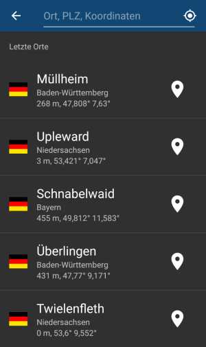 meine Ortswahl-Voreinstellungen